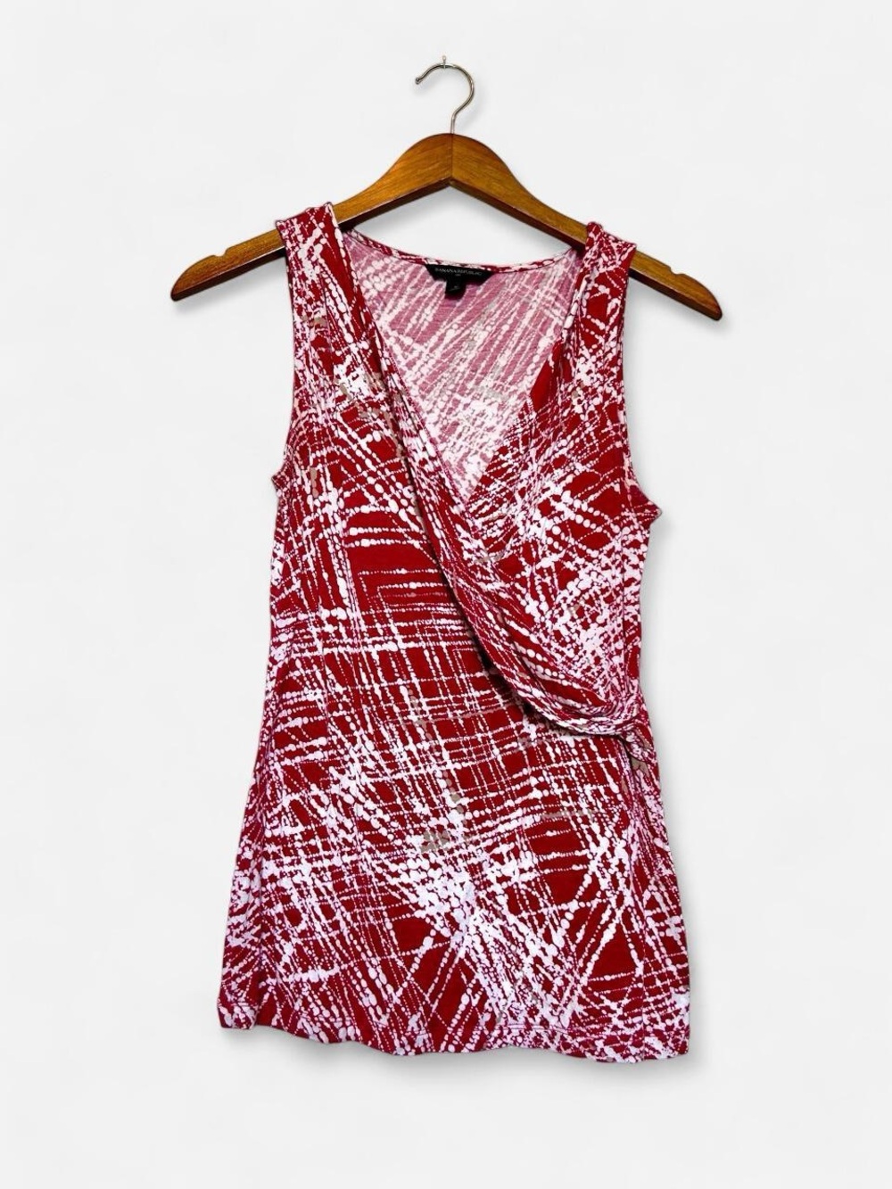 Banana Republic Sleeveless Red Abstract Wrap-Front Top
